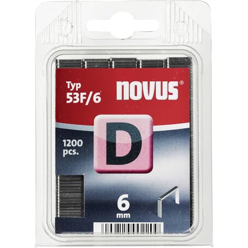 Novus Flachdrahtklammern 6 mm, 1200 Tacker-Klammern vom Typ 53 F/6 , optimales Heftmittel für Folien, Etiketten, Papier 042-0374 mm, 120KK