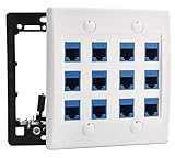 DIYTECH 12 Port Ethernet Wall Plate, Cat 6, Wall Outlet, RJ45 Female to Female Keystone Jacks - White