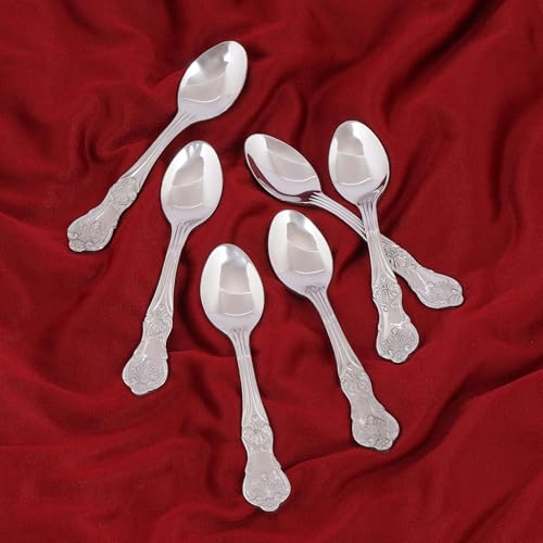 Image of Culinex 18 /8 Premium Stainless Steel 4.4 inch Tea Spoon Set of 6 for Tea, Coffee, Spices, Dessert - Fest | Small Spoons, Silver Rustproof Stylish Flatware By thinKitchen
