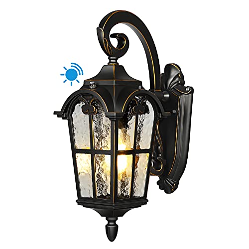 DEWENWILS Dusk to Dawn Outdoor Wall Light, Waterproof Exterior Light Fixture, Black Roman 17.7" H Wall Mount Sconce Porch Lights, Outside Wall Lantern for House, Garage, Patio, E26 Socket