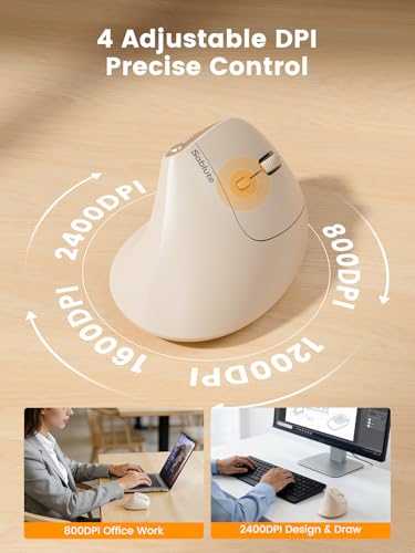 Image of SABLUTE Ergonomic Mouse, Rechargeable Wireless Vertical Mouse with 4 Adjustable DPI Options, Dual-Device Connectvity for Computer /PC /Laptop,Bluetooth Mouse for Window,Mac OS,Beige