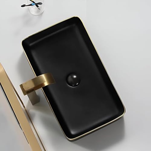 Image of OSOSAM Designer Ceramic Countertop Vessel Sink for Bathroom | Premium Matte Black Table Top Wash Basin for Home, Hotel & Vanity Spaces | 24 x 14 x 5.5 Inch