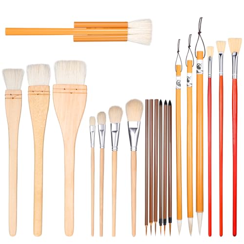 20 PCS Pottery Glaze Brushes Set Ceramic Glaze Brushes for Pottery Wool Art Paintbrushes for Acrylic Painting Blending Watercolor Ceramic Brush for Artists Students Adults
