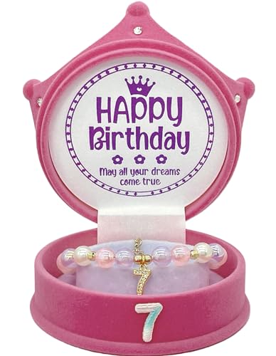 ZomefinKiu Girls 7th Birthday Bracelet - Pink, 7th Birthday Crown Box, Outfit, Jewelry, Charm Bracelet