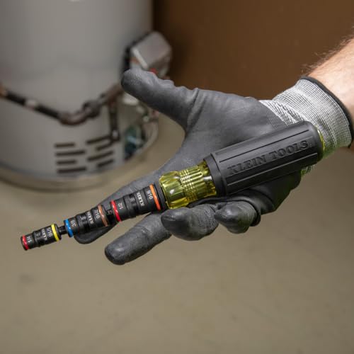 Klein Tools 32910 Impact Driver, 7-in-1 Impact Flip Socket Set with Handle, 6 Hex Driver Sizes Plus a 1/4-Inch Bit Holder