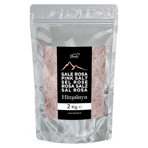 Sal Rosa del Himalaya Molido Bembo 2 Kg - Bajo en Sodio, Rico en Oligoelementos, Sin Conservantes, Colorantes ni Antiaglomerantes.