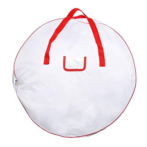 TQS 25" Christmas Wreath Storage Bag - Xmas Large Wreath Container - Reinforced Wide Handle and Double Sleek Zipper - Heavy Duty Protect Your Party Decorations Garland - White