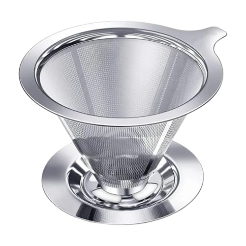 Image of Pour Over Coffee Dripper, Slow Drip Paperless Coffee Filter, Stainless Steel Pour Over Coffee Maker for Single Cup Brew, Double Mesh Design of Manual Reusable Cone Filter