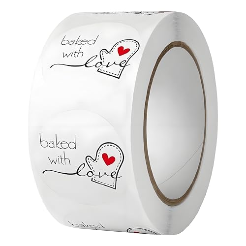 Baked with Love Stickers, 500Pcs per Roll, Round Labels Adhesive Stickers Round Baking Stickers Bakery Bags Candle Packaging Sticker Labels,Indexes and Stamps