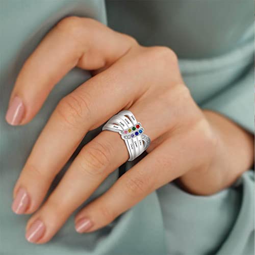 Seecoco Sterling Silver Personalized Mother Rings With 1-8 Simulated Birthstones For Woman Engraved Name Ring Custom Family Ring For Mom, Grandmother In Mother Days, Birthday, Christmas (Color 7) #TOP6