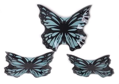 Homestreet Set of 3 Glass Plates, Small, Medium and Large, in Different Striking and Fun Designs, Can be Used for Serving or as Decoration (Butterfly)
