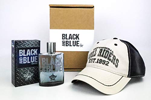 PBR Black and Blue 2 Piece Holiday Gift Set - includes PBR Black and Blue Cologne 3.4 oz & PBR Collegiate Baseball Cap with Velcro Closure - Cologne for Cowboys and Bull Riding Fans