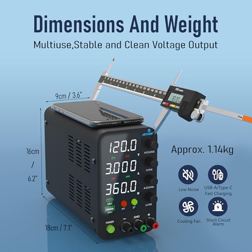 Image of DC Power Supply Variable, 0-120V 0-3A Switching Bench Power Supply with 20W USB & Type-C Quick-Charge, Encoder Corase & Fine Adjustment Knob, Output Switch, 4-Digit LED Display - SPS-12003V