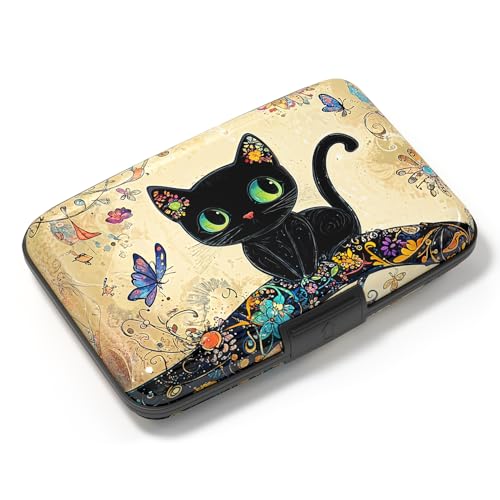 Image of Credit Card Holder, Mini Aluminum Card Wallet RFID Blocking Slim Metal Hard Card Case for Women Men, Cat on Branch