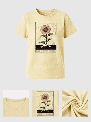Image of Anbech Womens Dandelion Graphic T-Shirts Teen Girls Cute Sunflower Print Casual Tee Tops