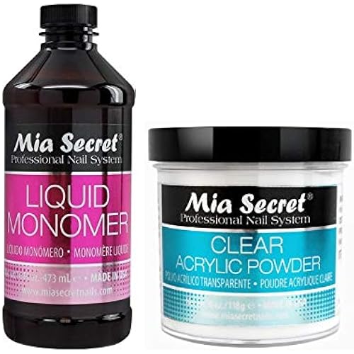 Mia Secret 16 Ounce Liquid Monomer With 4 Ounce Clear Acrylic Powder Set