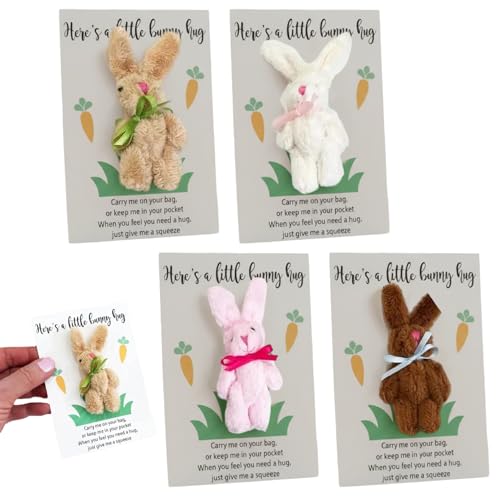 Gemuseeee 4 conejitos de Peluche adorables para Apoyo Emocional con Tarjetas de afirmaciones positivas. Ideales para Rellenar cestas de Pascua, Regalar a Amigos y aliviar la ansiedad.