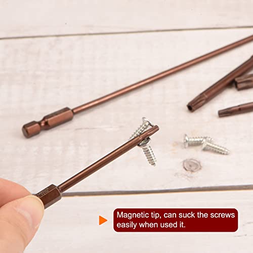 Harfington 5Pcs T27 Torx Bit 1/4" Hex Shank 6" Length Magnetic Security Star Screwdriver Power Tool, Red #TOP3