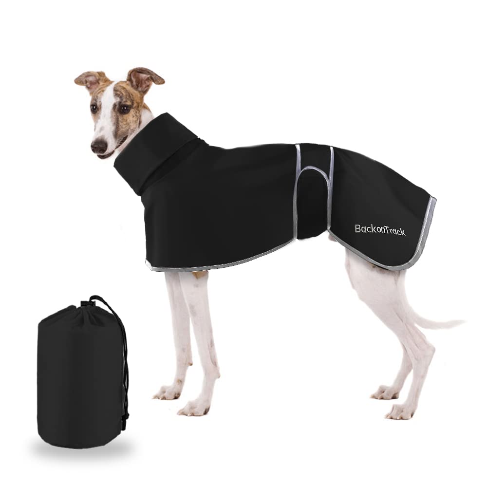 Leichter Whippet-Regenmantel, Windhundemantel, wasserdichter Sommer-Winter-Hundemantel für mittelgroße und große Hunde (Größe M, Schwarz)