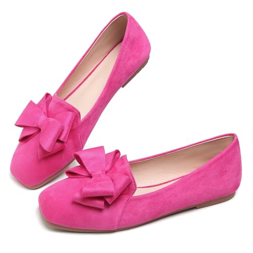 Image of WENJIAZHIZHI Square Toe Bow Ballet Slip-On | Classic Suede Finish,Chic Bow Detail,Effortless Everyday Style,Wedding Party Office,Plus Size Available
