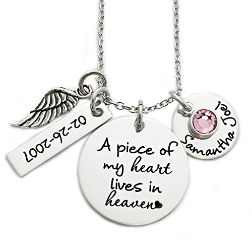 Oaklee Mae A Piece of My Heart Lives In Heaven Memorial Necklace - Engraved Personalized Jewelry - 1116