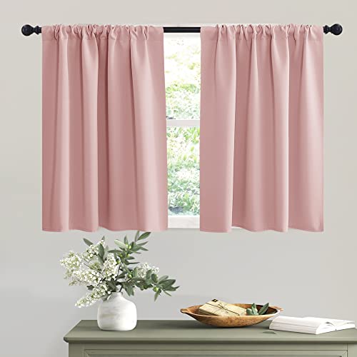 RYB Home Privacy Closet Curtains 36 inch 2 Panels Set, Room Darkening Rod Pocket Drapes Decorative Privcay Backdrops Thermal Shades for Bathroom Basement, Peach Blush, W42 x L36 inch