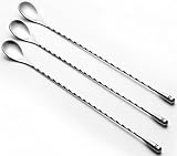 Think Home Art 3 Piece Stainless Steel Bar Spoons/Cocktail Shaker with Spiral (Twist-Neck) Pattern a