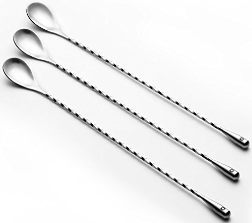 Think Home Art 3 Piece Stainless Steel Bar Spoons/Cocktail Shaker With Spiral (Twist-Neck) Pattern And Ebook #TOP22