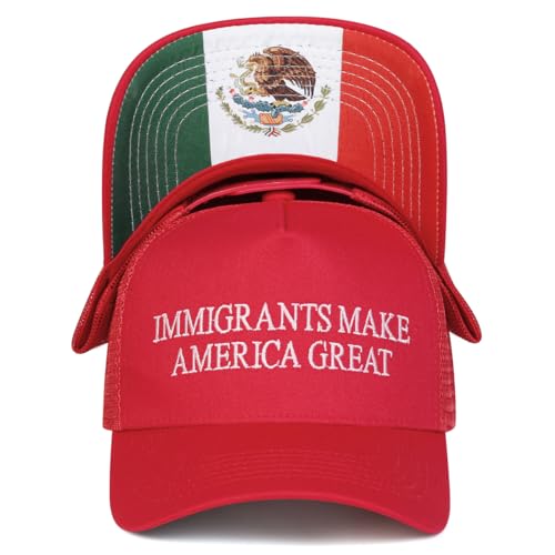 SPKTCHEN Immigrants Make America Great Embroidered Structured Mesh Baseball Cap Mexico Flag Adjustable Classic Mens Trucker Hat