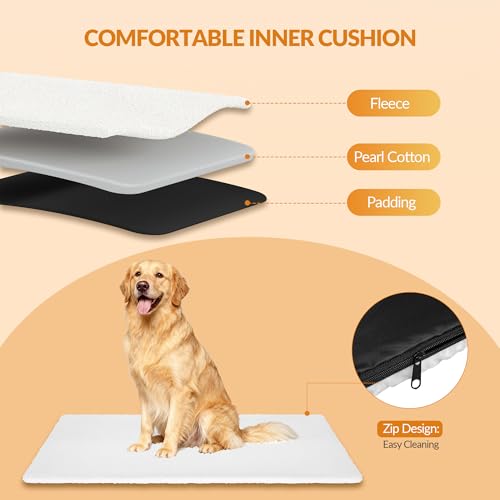 Fobyfurny Hundebox Faltbar, 3-Türiger Transportbox Hund, 60 x 42 x 42 cm, Tragbare Hundetasche mit Reflektierenden Streifen und Taschen, Oxford-Gewebe, Die Matte ist Abnehmbar, Grau, FPDT005OG1