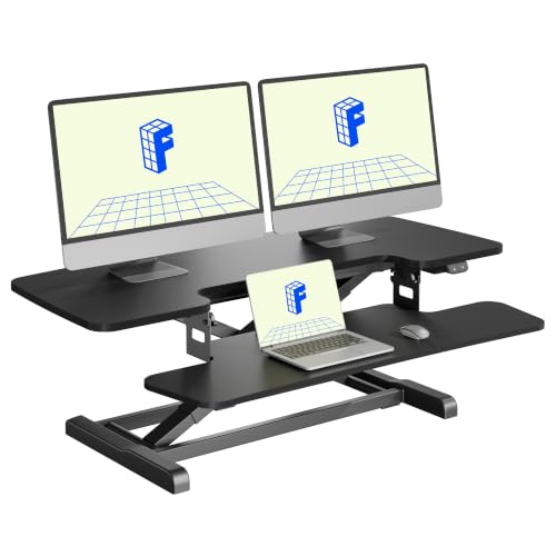 FLEXISPOT 40" Electric Standing Desk Converter, Motorized Sit to Stand Desk Riser, Height Adjustable Desktop Dual Monitor Workstation with Large Keyboard Tray, Black