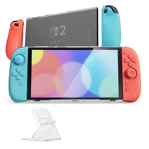PlayVital Ranger Nintendo Switch 2（2025）対応保護カバー シリコングリップ＋PC製ハードカバーケース 折りたたみスタンド＆親指グリップキャップ付き ドック対応【クリアホワイト】の商品画像（Amazon）