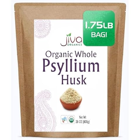 Jiva Organics Whole Psyllium Husk (Isabgol) 1.75 LB (28 Oz) Jumbo Bag - Non-GMO, Unflavored - Keto Friendly, Soluble Fiber Cover