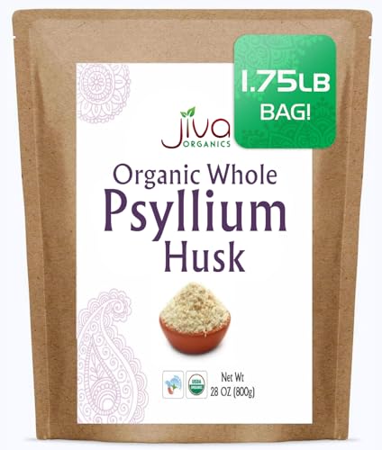 Jiva Organics Whole Psyllium Husk (Isabgol) 1.75 LB (28 Oz) Jumbo Bag - Non-GMO Unflavored - Keto Friendly Soluble Fiber