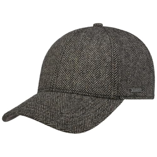 Stetson Gorra de Lana Plano, Hombre - Gorra de béisbol con el Dorso de la Visera de Cuero - Gorra de Caballero con diseño en Espiga - con Forro de algodón - otoño/Invierno marrón Oscuro M (56-57 cm)