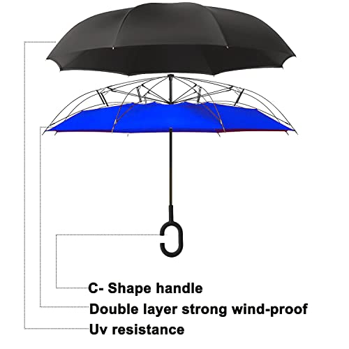 Mrtlloa Windproof Inverted Reverse Umbrella With Uv Protection, C-Shaped Handle Double Layer Stick Umbrella For Rain (Royal Blue) #TOP3