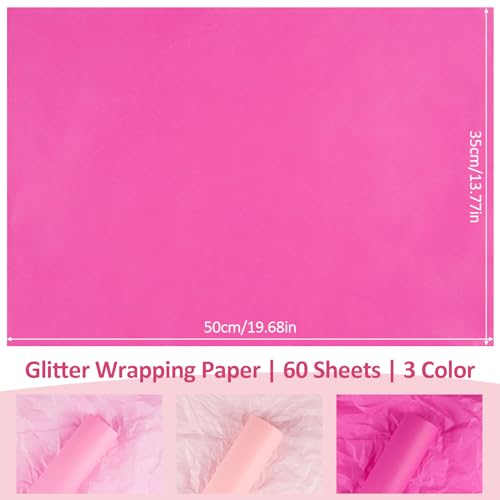 Seidenpapier 50x35cm, 60Blatt Bastelpapier zum Basteln von Pompons, Transparentpapier Verpackungsmaterial, Bastelpapier zum Kreieren von Pompoms, Papierblumen, Tischdeko (Rosa)