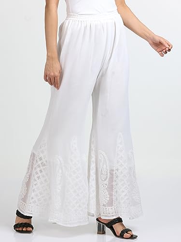 Image of FAWOMENT Beautiful Chikan Handicrafted Embroidery Georgette Sharara