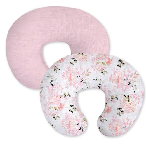 Image of Little Grape Land Muslin Nursing Pillow Covers 2 Pack, 100% Cotton Removable Breastfeeding Pillow Covers, Feeding Pillow Slipcovers for Baby Boys & Girls, (Floral)
