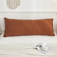 Move Over Light Gray Body Pillow Cover With Pom Pom Fringe - 20x54 Inches, Soft Microfiber - View #6