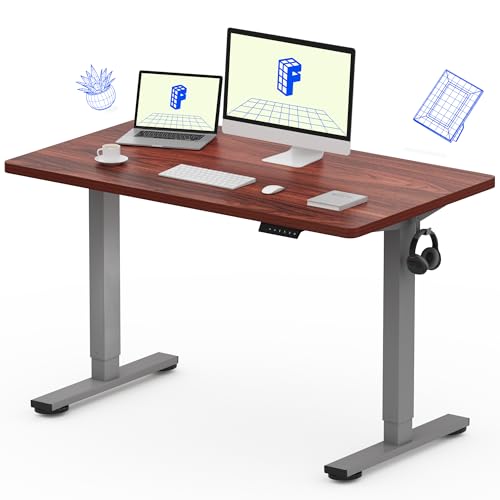 FLEXISPOT E1 Plus ONE PIECE Electric Standing Desk Height Adjustable Sit Stand Desk with Memory Smart Panel, Home Office(120 * 60cm, Gray Frame+Mahogany Desktop) option