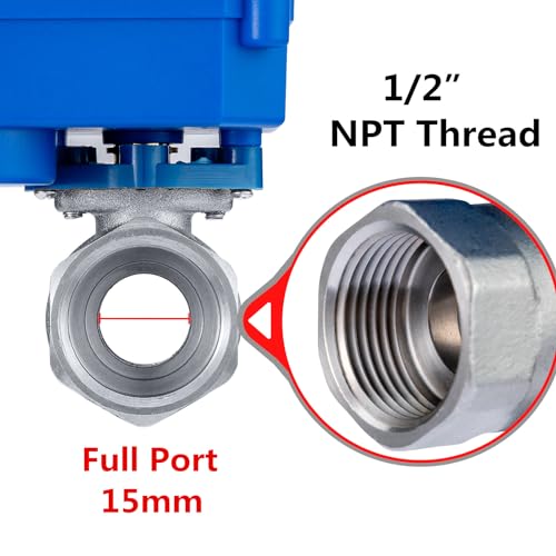 1/2\" Motorized Ball Valve Stainless Steel Ball Valve with Full Port, 9-24V AC/DC and 2 Wire Auto Return Setup