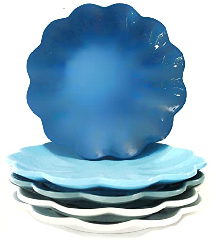 5 niedliche Servierteller, Skala blau, 19.6 cm. Ökologie, nicht wegwerfbares Gemüse-Tablett für Partys. Melamin. Kawaii-Teller. Vorspeisen-Teller. Gemüse. Chip- und Dip-Servieren, Unterhaltung Cover