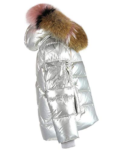 Lisa Rella Girls' Silver/Gold Goose Down Coat With Real Fur Trim, Sizes 7-16 - 7 #TOP2