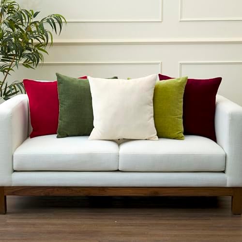 7. Bild von Encasa XO Chenille Kissenbezüge Set von 2 | Scarlet Red - (20"x20") (50x50 cm) | Dekorative Akzent Quadratische Wurfkissenbezüge Für Couch, Heimdekoration, Sofa