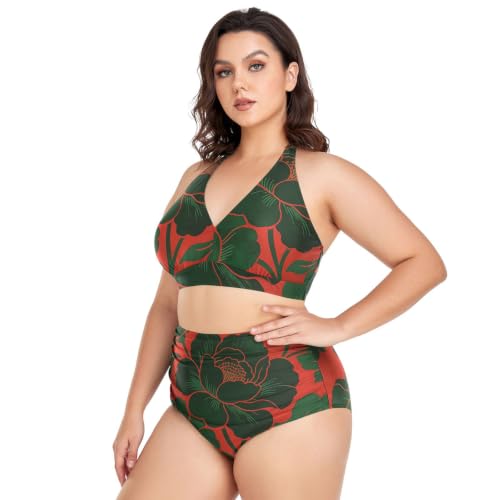 Bikini halter tops bohème rouge pour les vacances à la mer - 2