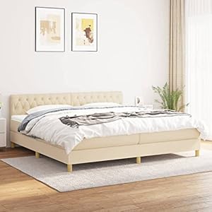 Homgoday Boxspringbett 200 x 200 cm Stoff Creme