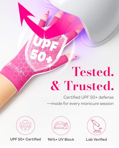 jozidea UV Handschuhe Nägel, UPF50+ UV-Schutz-Handschuhe, Fingerloses Design für Gel-Maniküre, Schützt Hände vor Sonne und UVA/UVB-Licht (Knallpink, Einheitsgröße)
