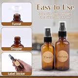 Ailvor Sprühflasche Braunglas, Klein Glas Zerstäuber Sprühflasche mit Trichte und Tropferr, Etiketten für Wasser Alkohol Kosmetik Parfüm (4, 2pcs 50ml+2pcs 30ml)