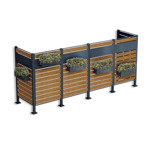 Metzler® Mülltonnenzaun mit Sichtschutz und wetterfester Verkleidung aus pulverbeschichtetem Stahl in RAL 7016 Anthrazit Holzoptik, modular erweiterbar,...